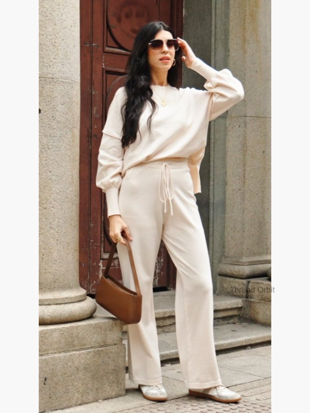 Medium Knit Sweater Set with Wide Leg Pants Loose Lounge Wear - Picture 7 of 7